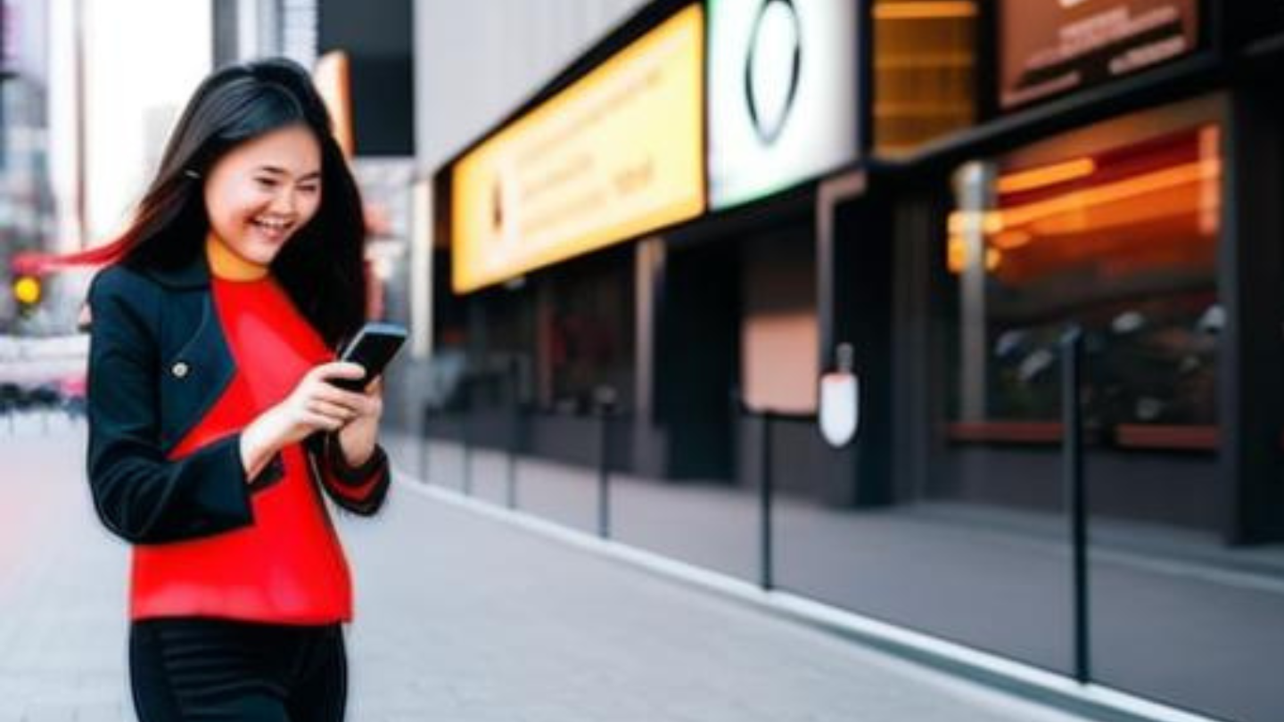 ChatGPT for marketers - girl reading her phone with digital advertising sign in the background