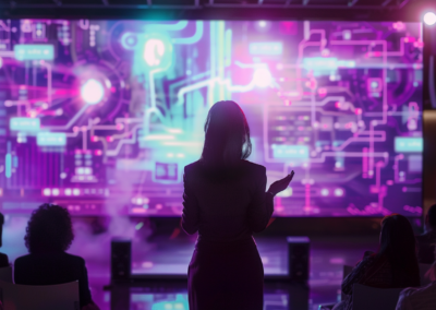 Person at purple screen